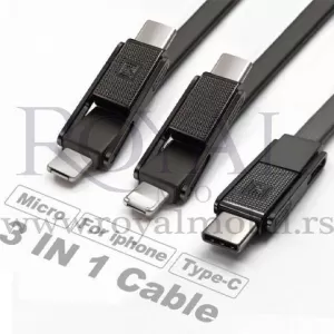 USB data kabal REMAX Gplex RC-070th 3in1 za Iphone lightning/micro/type C crni 1m --C115 --C15