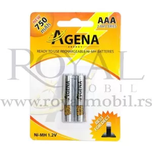 Baterija AGENA ENERGY AAA 1.2v 750mah Ni-Mh pakovanje 2kom. punjiva baterija