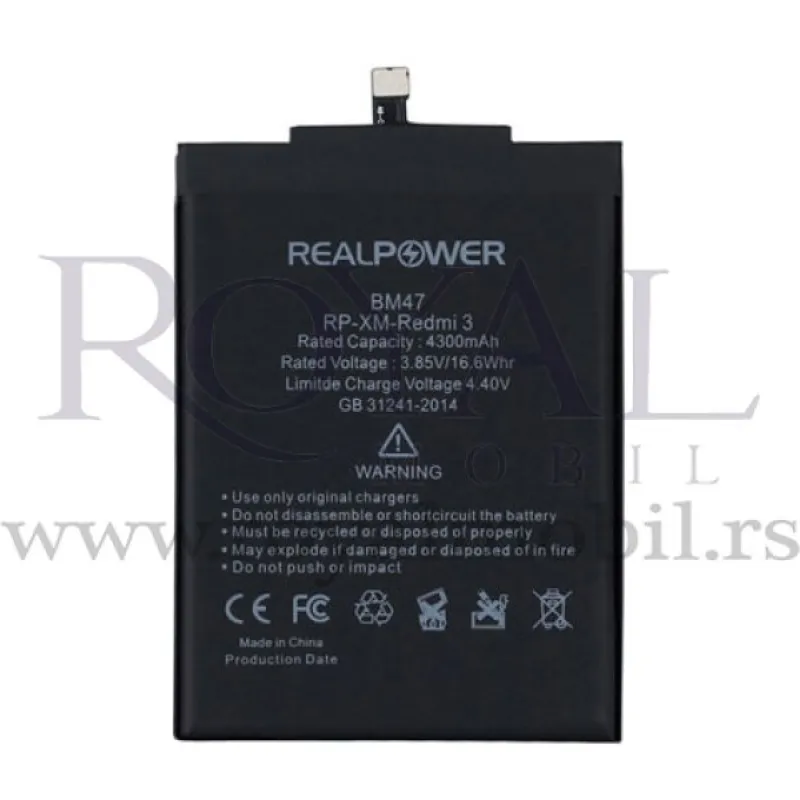 Baterija REALPOWER za Xiaomi Redmi 3 Bm47 (4300mAh)