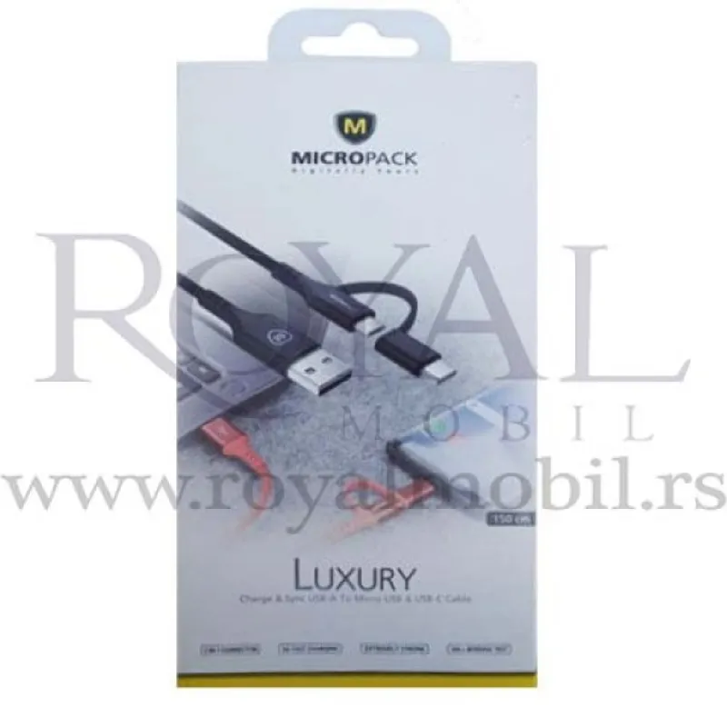 USB kabal CHARGE & SYNC USB-A / Micro USB / USB-C MC-AC13 super strong type-C crna