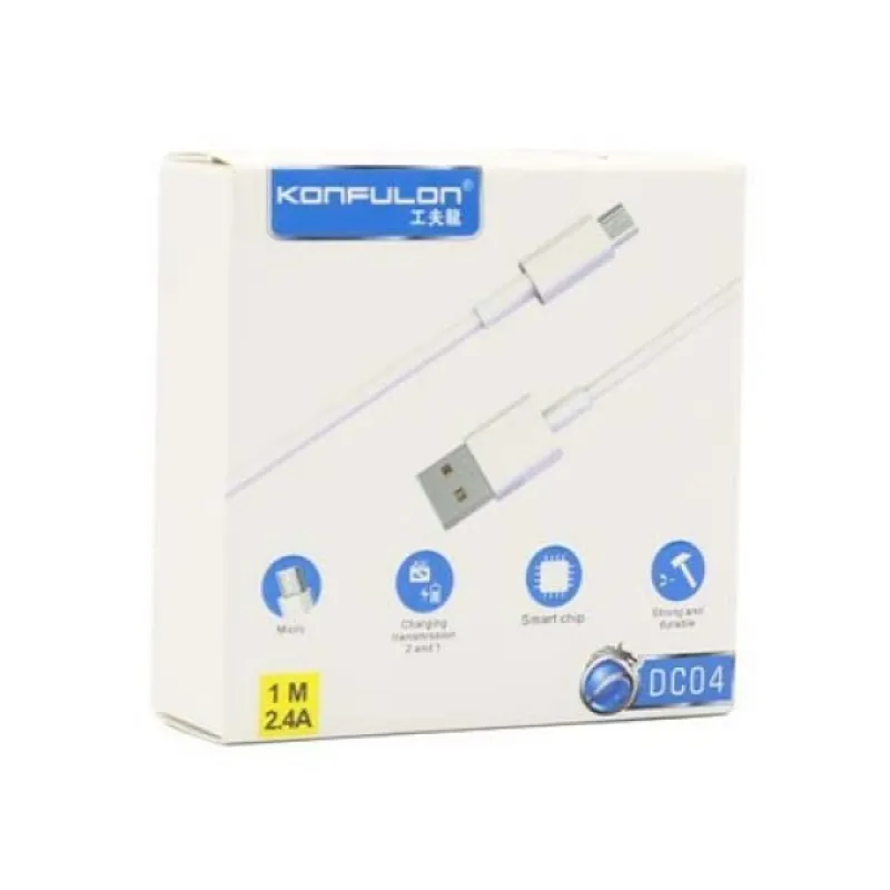 USB kabal KONFULON DC04 micro 1m 2.4A bela