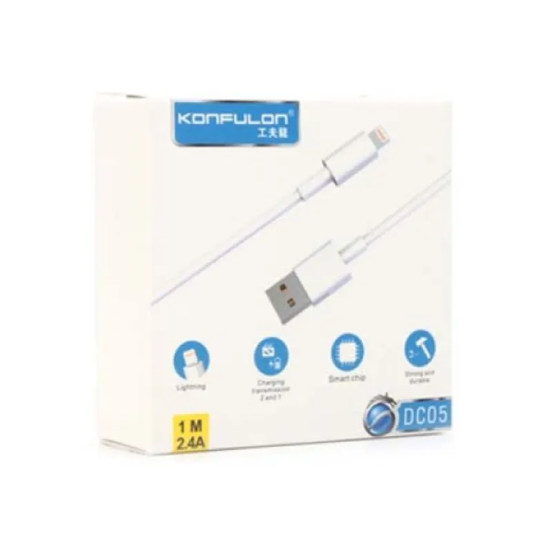 USB kabal KONFULON DC05 lightning 1m 2.4A bela