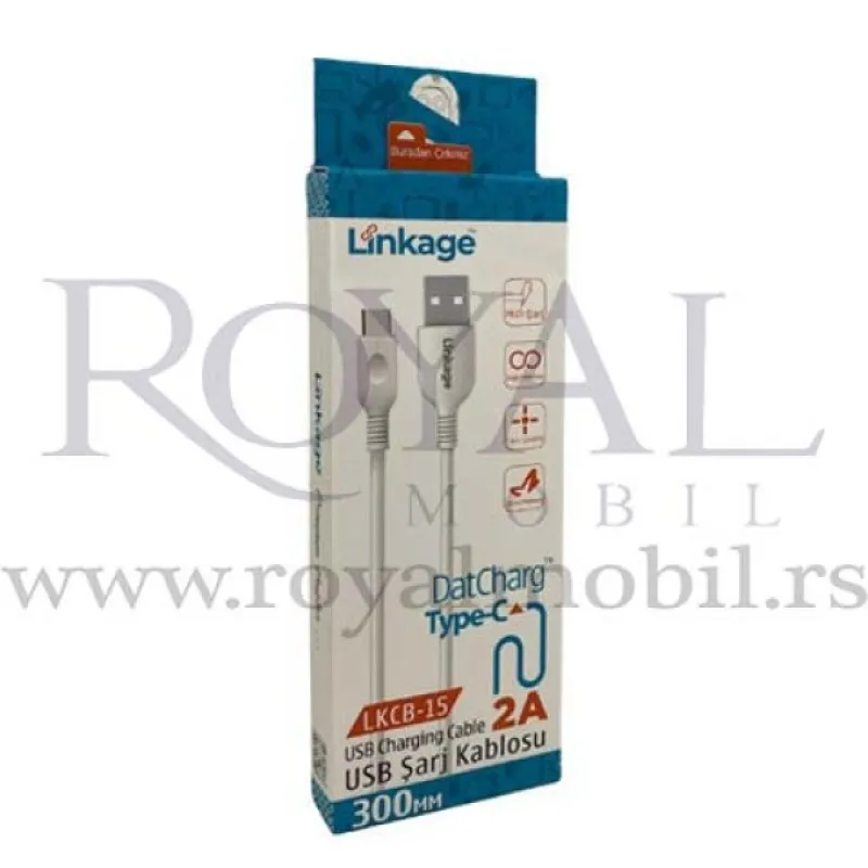 USB kabal LINKAGE LKCB-15 Type-C 300mm bela 2A