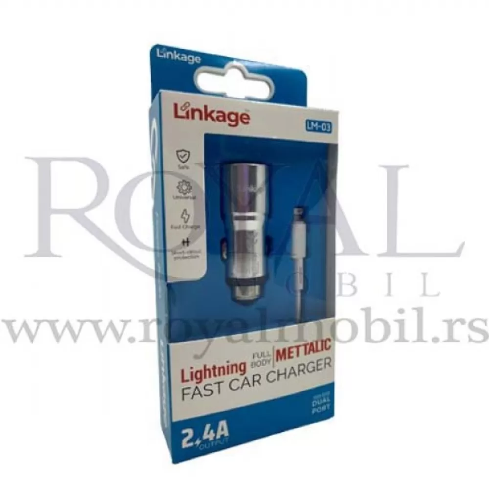 Auto punjac LINKAGE METALIC LM-03 Lightning 2.4A (dual port) srebrni