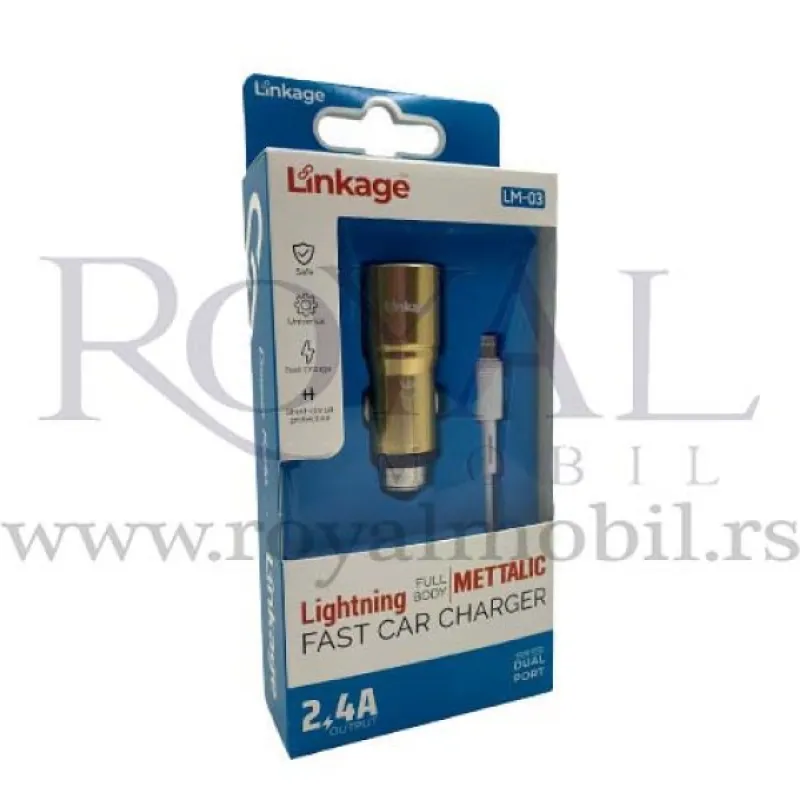 Auto punjac LINKAGE METALIC LM-03 Lightning 2.4A (dual port) zlatni