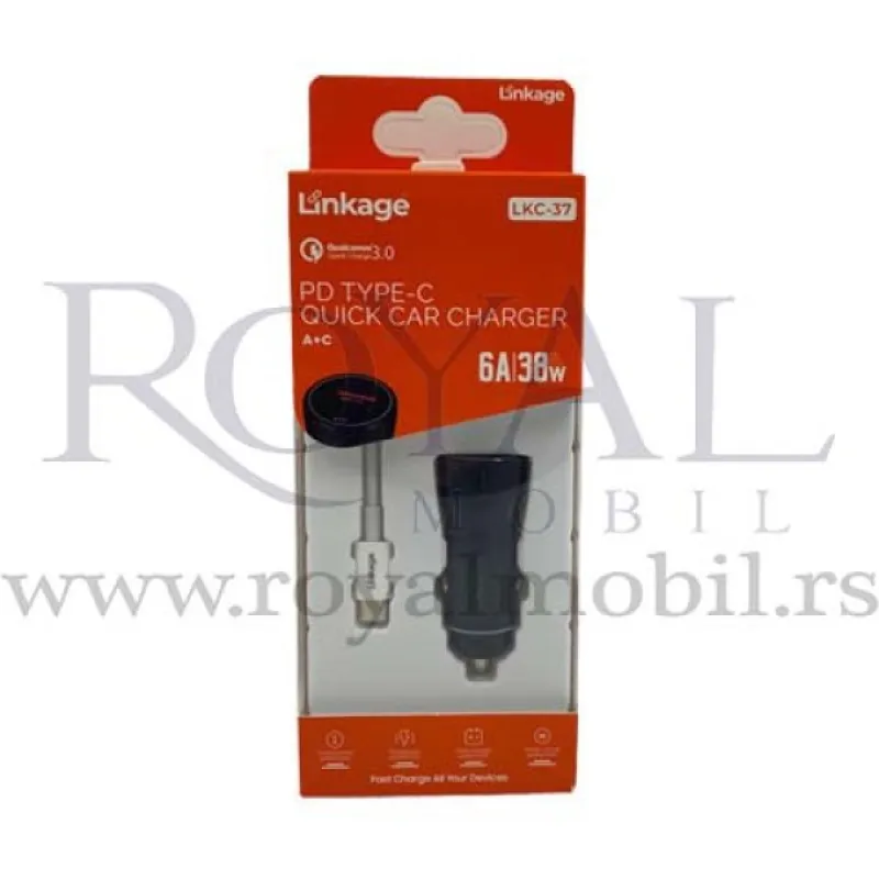 Auto punjac LINKAGE LKC-37 Type-C 6A 38W crni sa beli