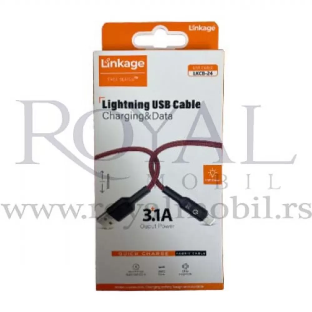 USB kabal LINKAGE Charging & Data LKCB-24 lightning 3.1A 1m crvena