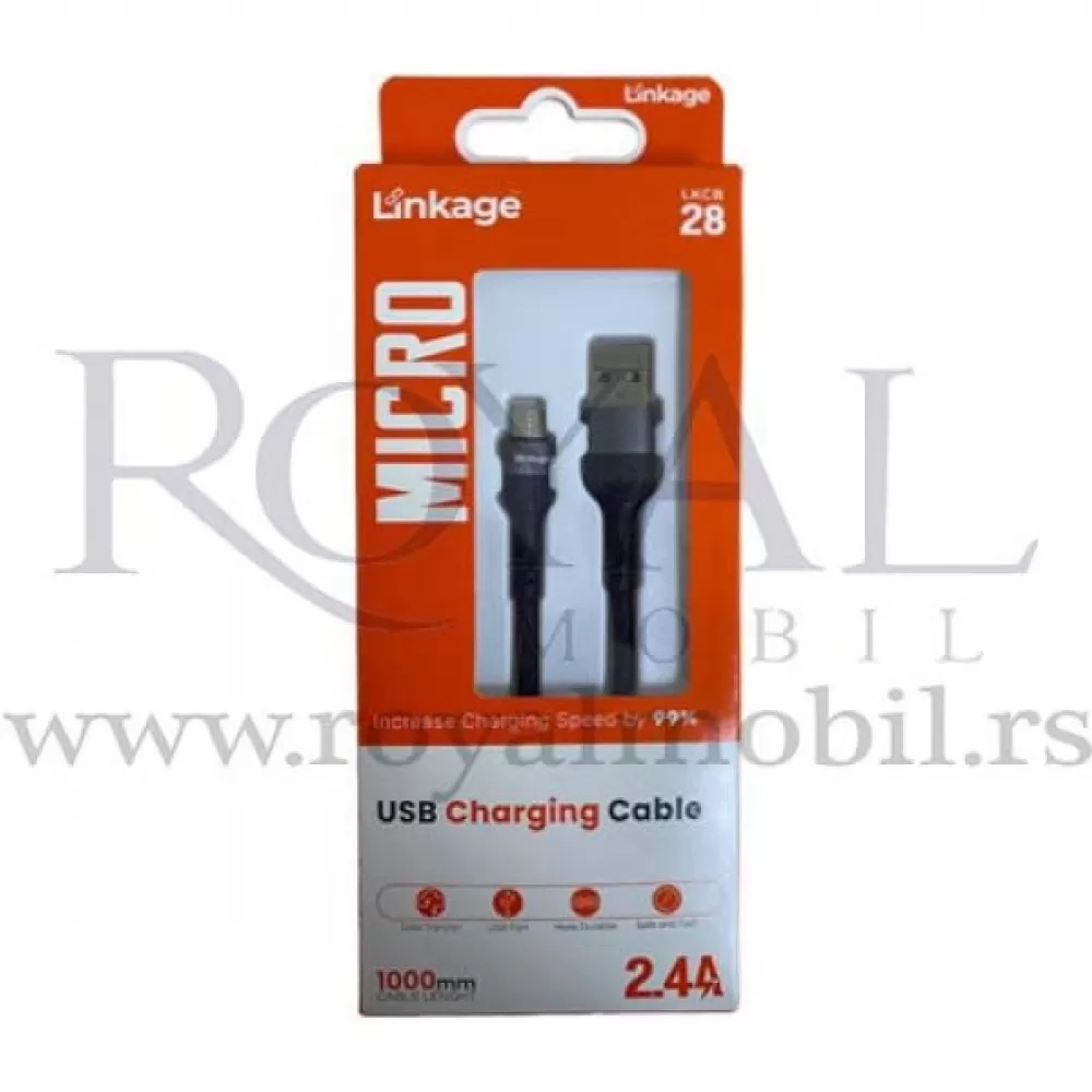 USB kabal LINKAG LKCB-28 Micro 2.4A 1m crni