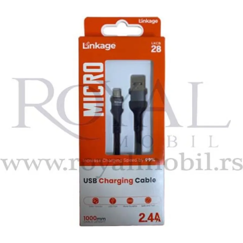 USB kabal LINKAG LKCB-28 Micro 2.4A 1m crni