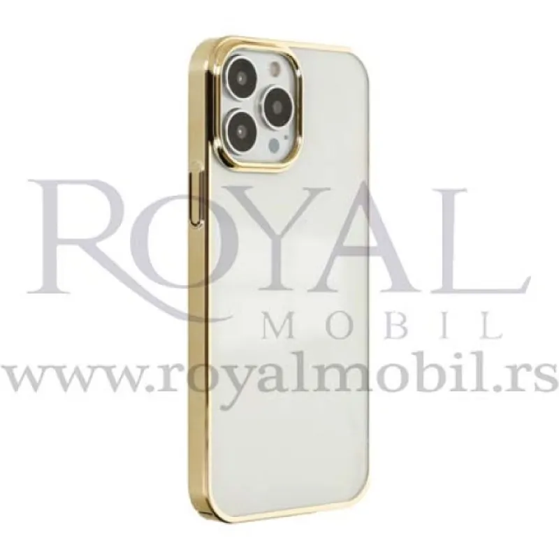 Futrola PVC SA NIKLOVANIM OBODOM za iPhone 14 Pro Max (6.7) zlatna