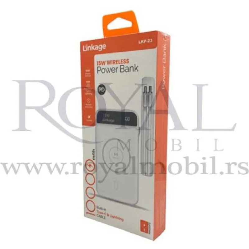 Power bank Linkage LKP-23 10000mAh (Type-C i Lightning kabal) bela