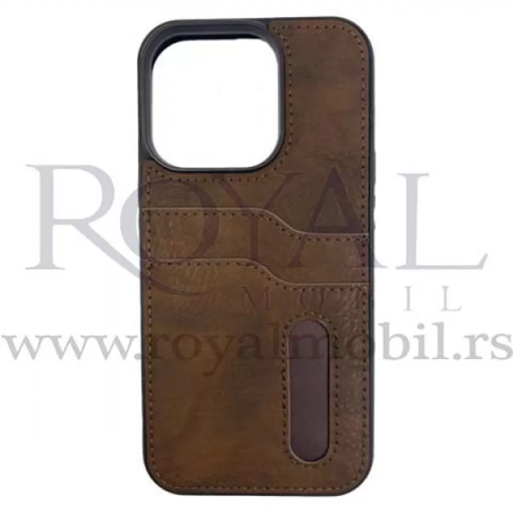 Futrola LEATHER No1 SA DZEPICEM za iPhone 14 Pro (6.1) braon