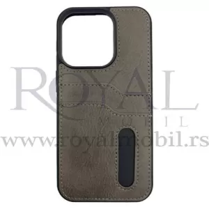 Futrola LEATHER No1 SA DZEPICEM za iPhone 14 Pro (6.1) siva