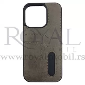 Futrola LEATHER No1 SA DZEPICEM za iPhone 14 (6.1) siva