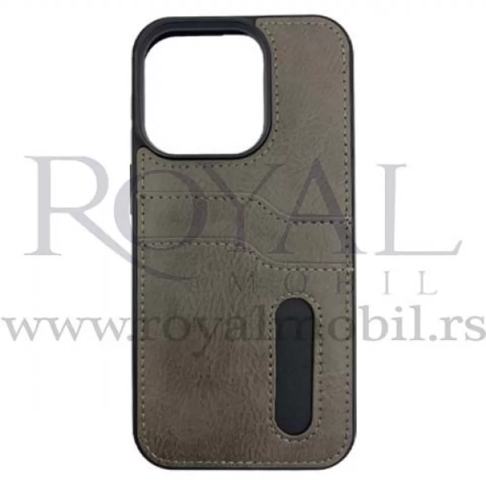 Futrola LEATHER No1 SA DZEPICEM za iPhone 14 Plus (6.7) siva