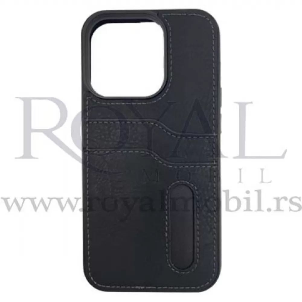 Futrola LEATHER No1 SA DZEPICEM za iPhone 14 Plus (6.7) crna