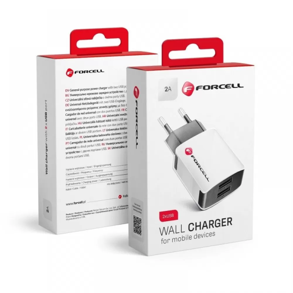 Kucni punjac (adapter) FORCELL U21 2XUSB 2A beli 