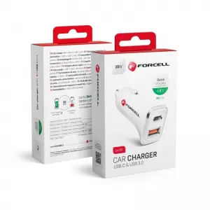 Auto punjac FORCELL Type-C + USB 3.0 quick charge PD20W beli