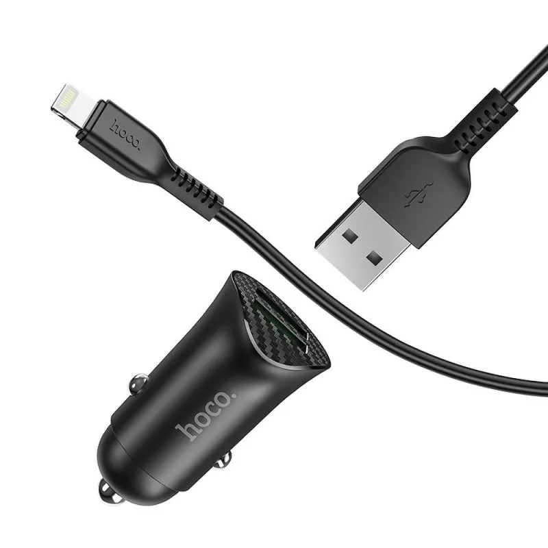 Auto punjac HOCO. Z39 2xUSB QC3.0 18W lightning crni