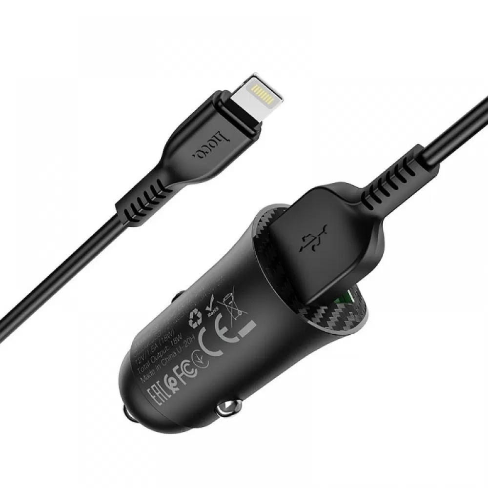 Auto punjac HOCO. Z39 2xUSB QC3.0 18W lightning crni