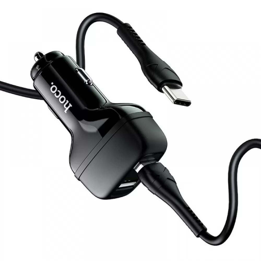 Auto punjac HOCO Z36 2xUSB + Type C kabal crni