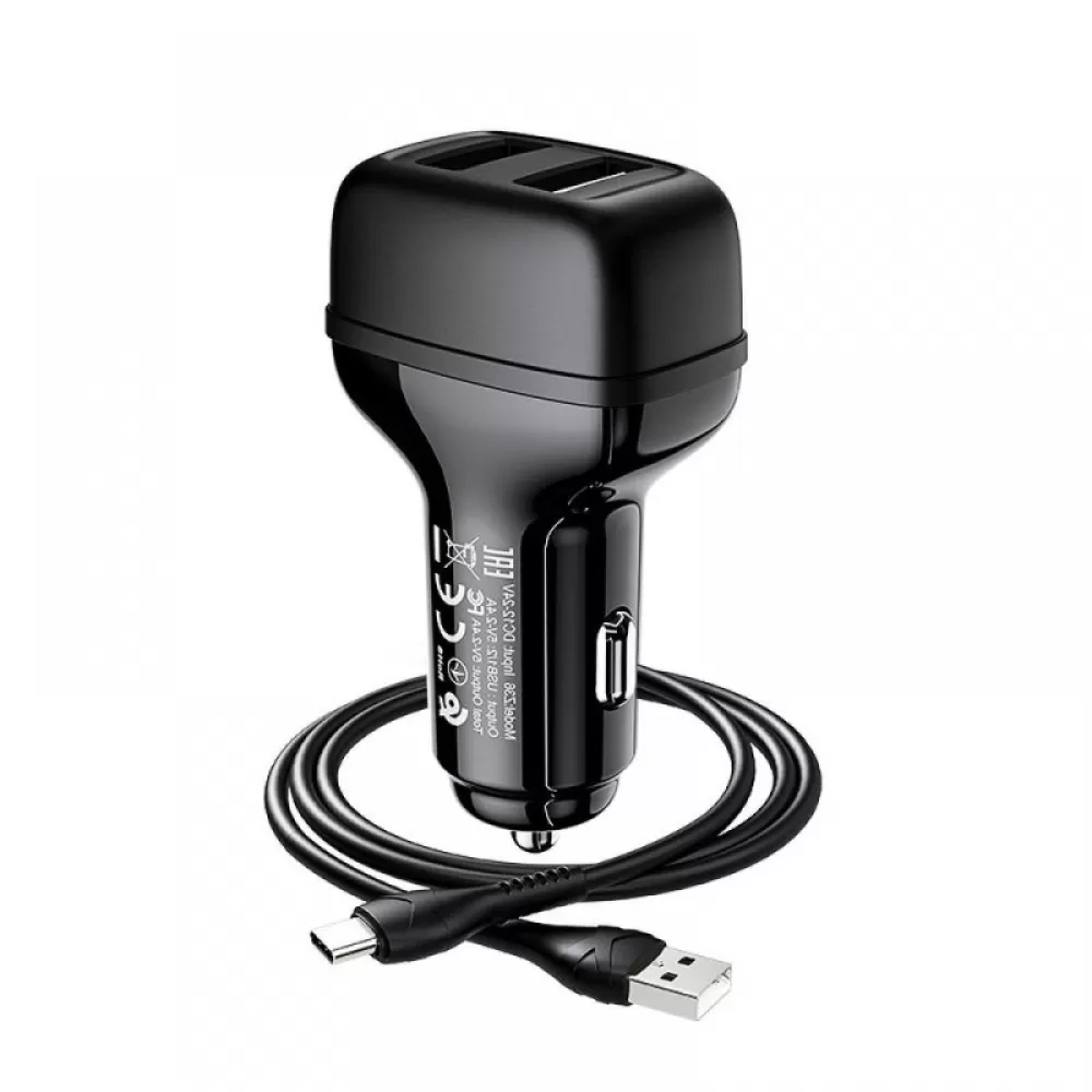 Auto punjac HOCO Z36 2xUSB + Type C kabal crni