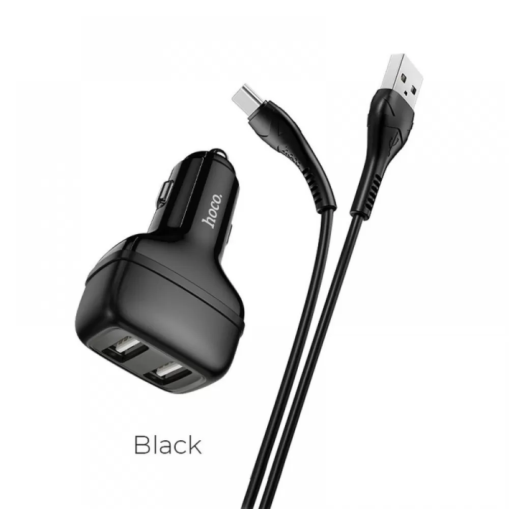 Auto punjac HOCO Z36 2xUSB + Type C kabal crni