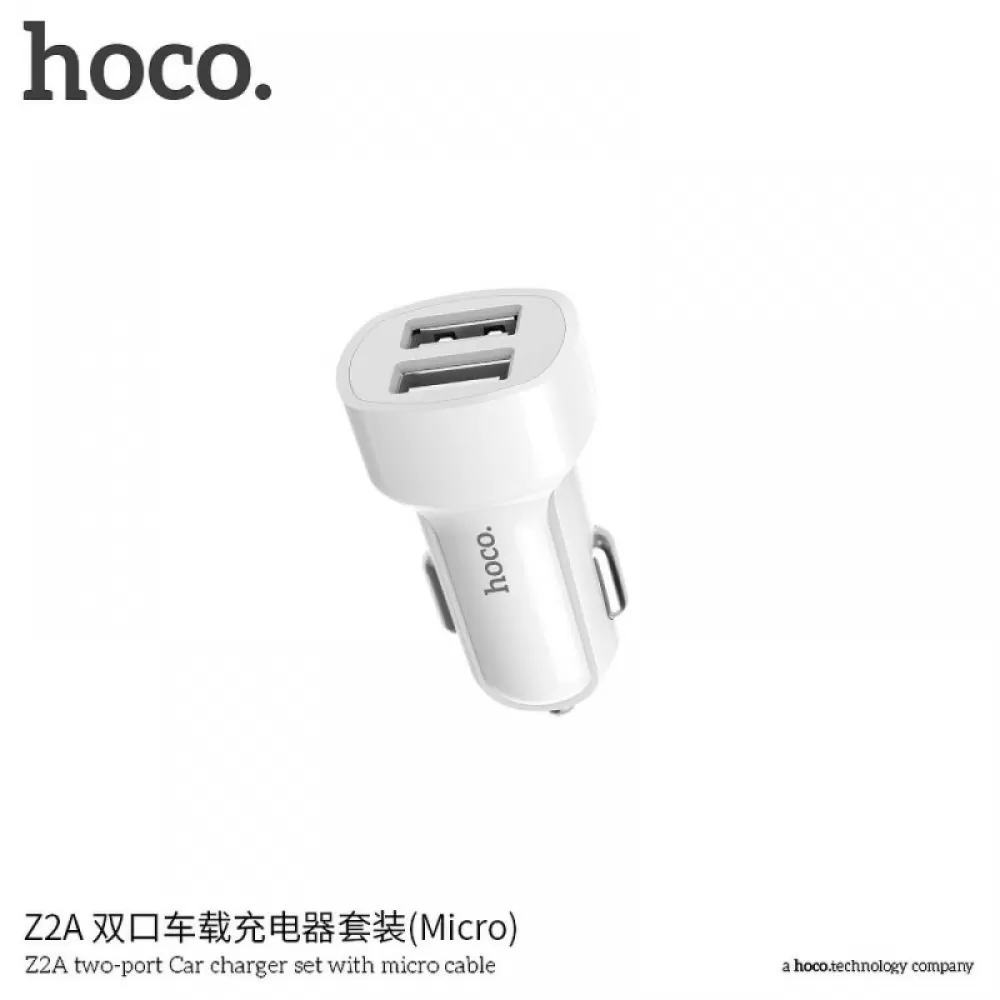 Auto punjac HOCO. Z2A 2xUSB 2.4A micro beli