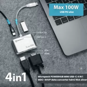 Micropack POWERHUB MINI USB-C 4 IN 1 MDC-4HVP data converter hdmi 9GA silver