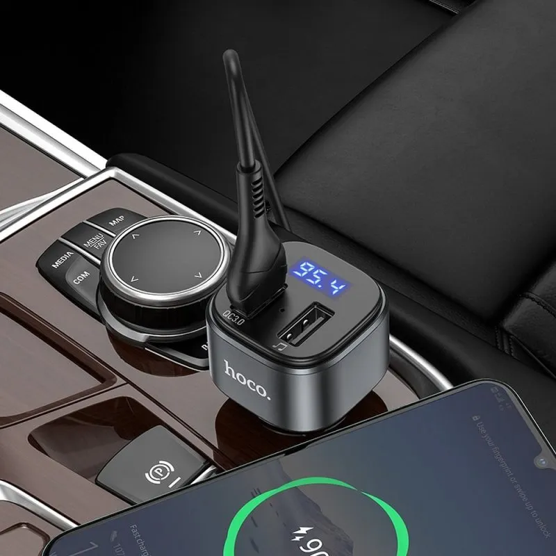 FM transmiter + auto punjac HOCO. Fighter E67 2xUSB QC 3.0 18W crni