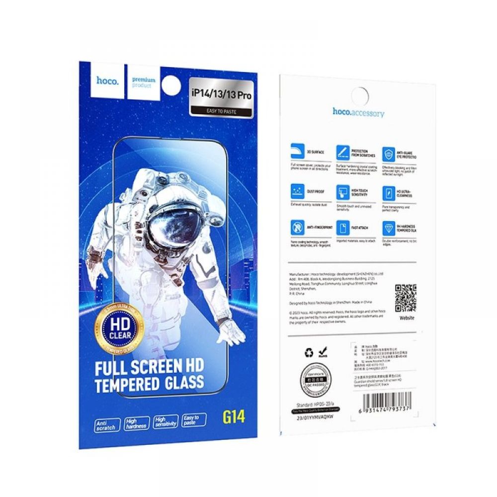 Zastitno staklo HOCO 5D set 10in1 G14 za iPhone 13 / 13 Pro / 14 / 16e crno (10 kom)