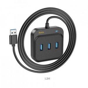 adapter HUB HOCO HB35 4in1 USB to USB3.0*3+RJ45 Gigabit Ethernet 1,2m crni