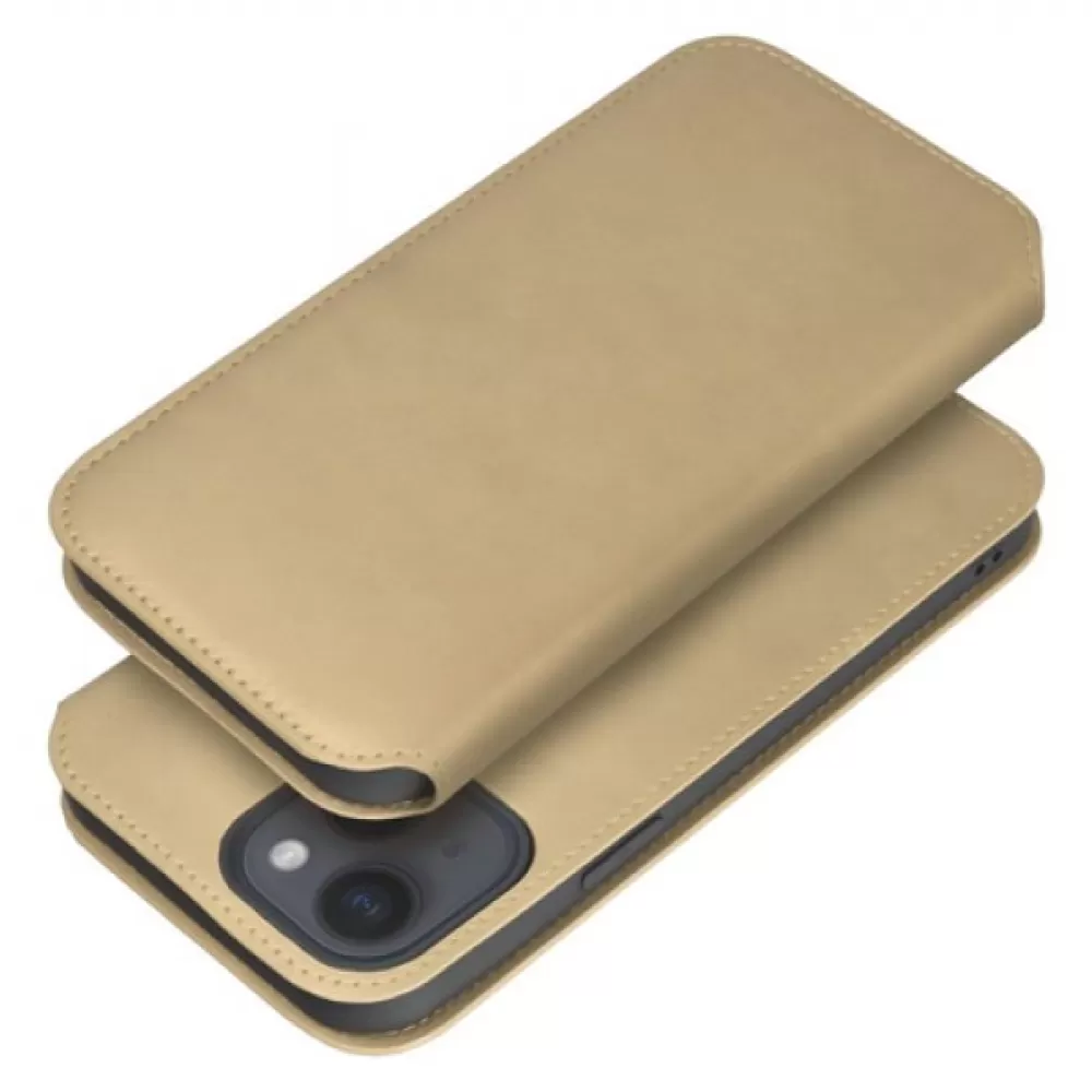 Futrola flip DUAL POCKET BOOK za iPhone 15 Pro (6.1) zlatna