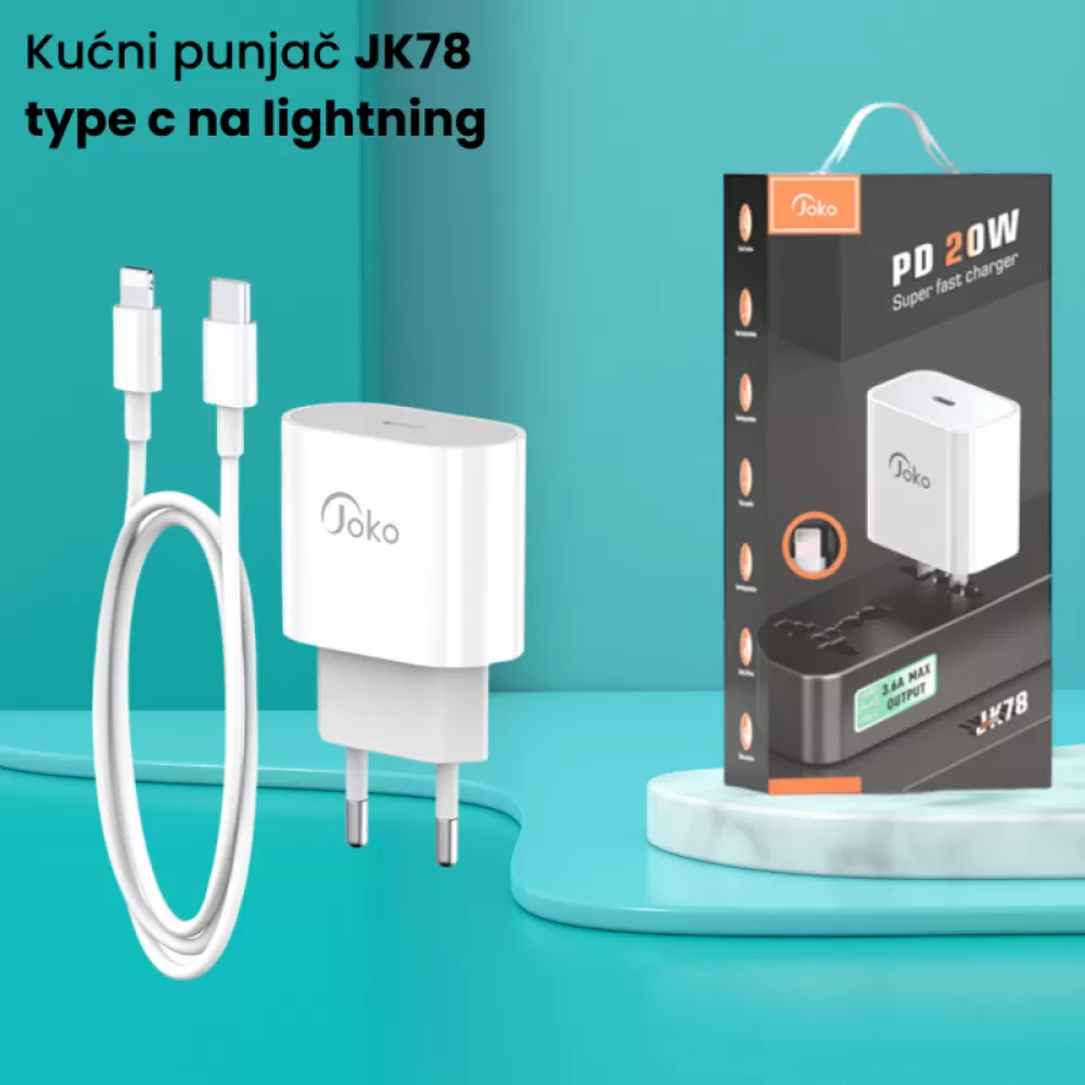 Kucni punjac KONFULON JOKO JK78+PX-11 PD20W SUPER FAST CHARGE type-c na lightning beli