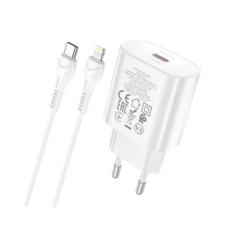 Kucni punjac HOCO. N22 PD25W Type C na lightning beli