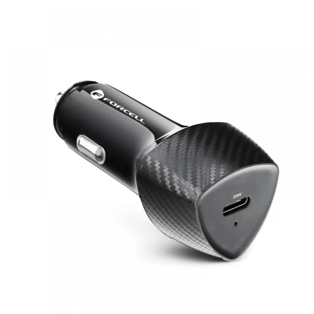  Auto punjac FORCELL CARBON CC50-1C USB-C 20W adapter crni