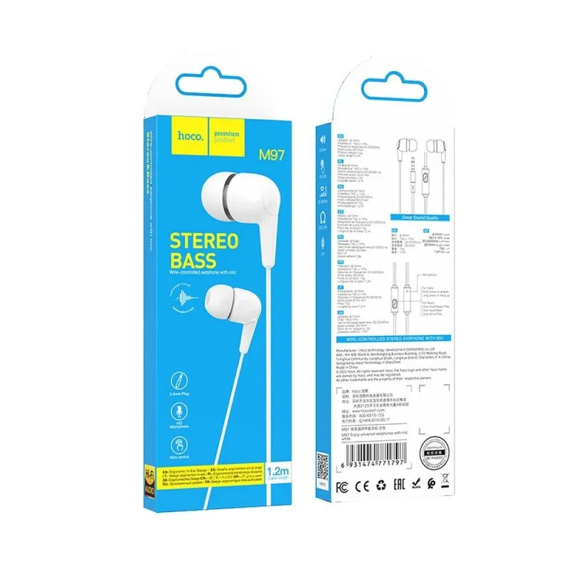 Slusalice HOCO. M97 Universal 3.5mm bele