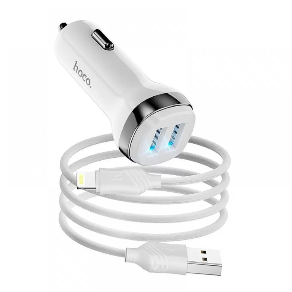 Auto punjac HOCO. Z40 2xUSB + kabal USB A na Lightning 2,4A beli