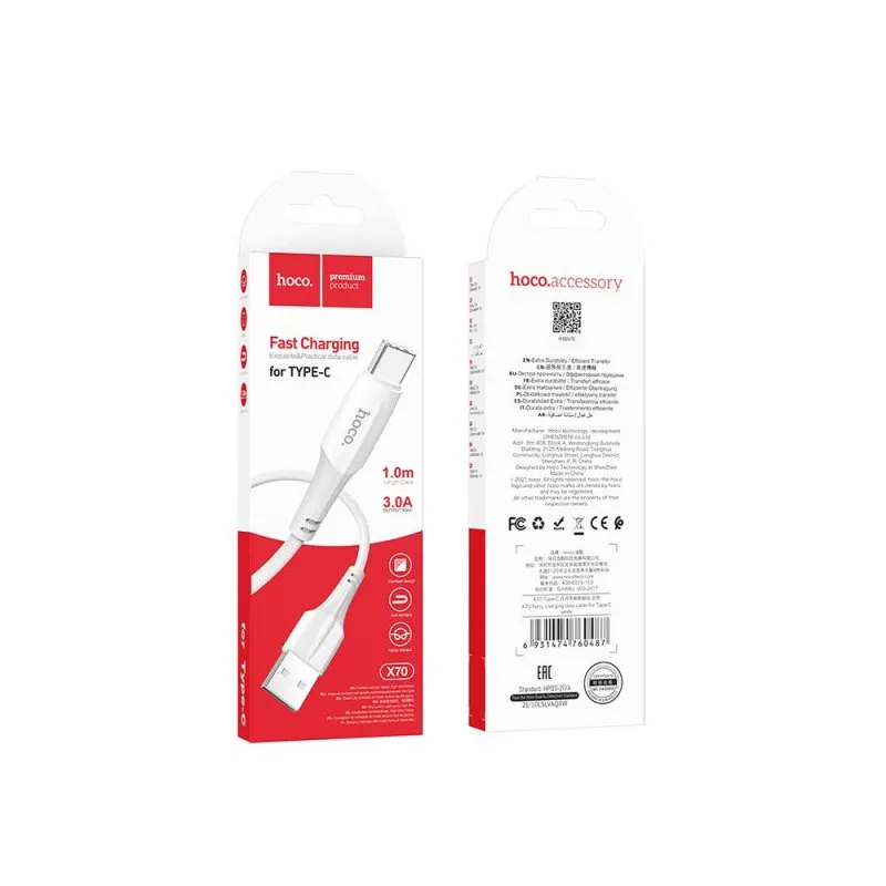 USB kabal HOCO. X70 3A Type C 1m beli