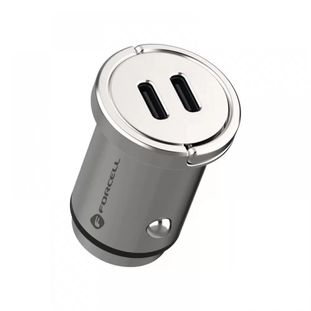 Auto punjac mini FORCELL F-Energy 2 x USB-C PD30W srebrni