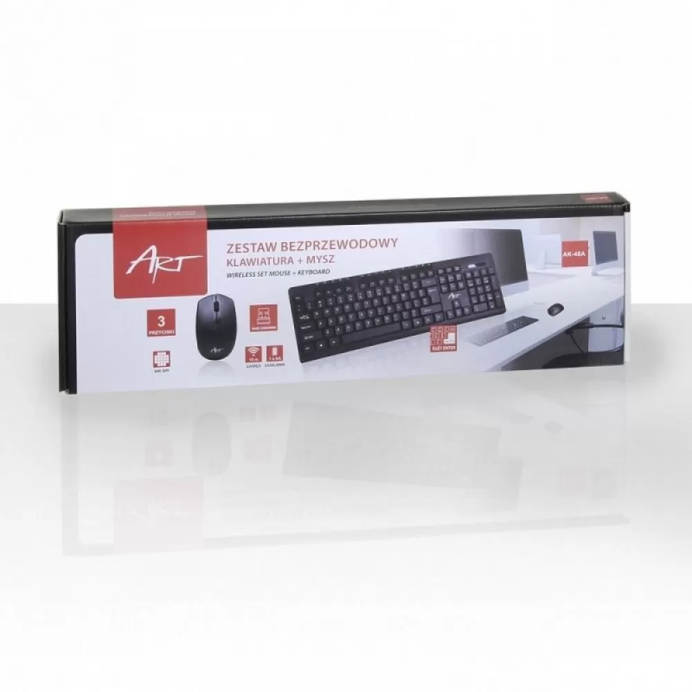 Bezicni set AK48A tastatura + mis + podloga za mis crna