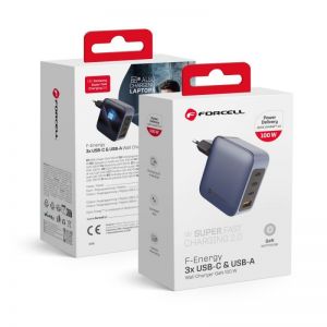 Kucni punjac FORCELL F-Energy GAN sa 3x USB-C i USB-A port sa PD i Quick Charge 4.0