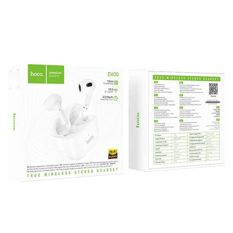 Bluetooth slusalice Hoco. Intelligent TWS EW30 bele