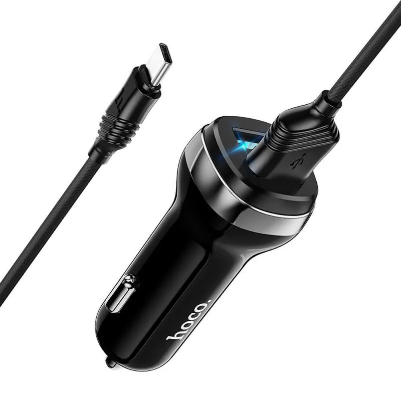 Auto punjac HOCO. Z40 2xUSB + kabal USB A na Type C 2,4A crni