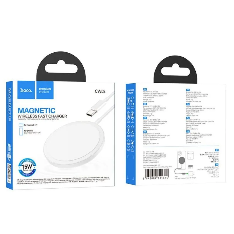 Bezicni punjac Hoco. CW52 MagSafe 15W Enjoy beli