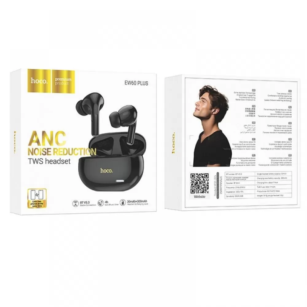 Bluetooth slusalice Hoco. Norman TWS EW60 Plus ANC crna