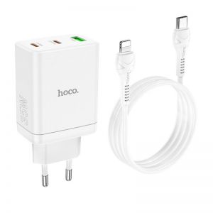 Kucni punjac Hoco. N33  2 x Type C + USB A + kabal Type C na Lightning PD QC3.0 3A 35W beli