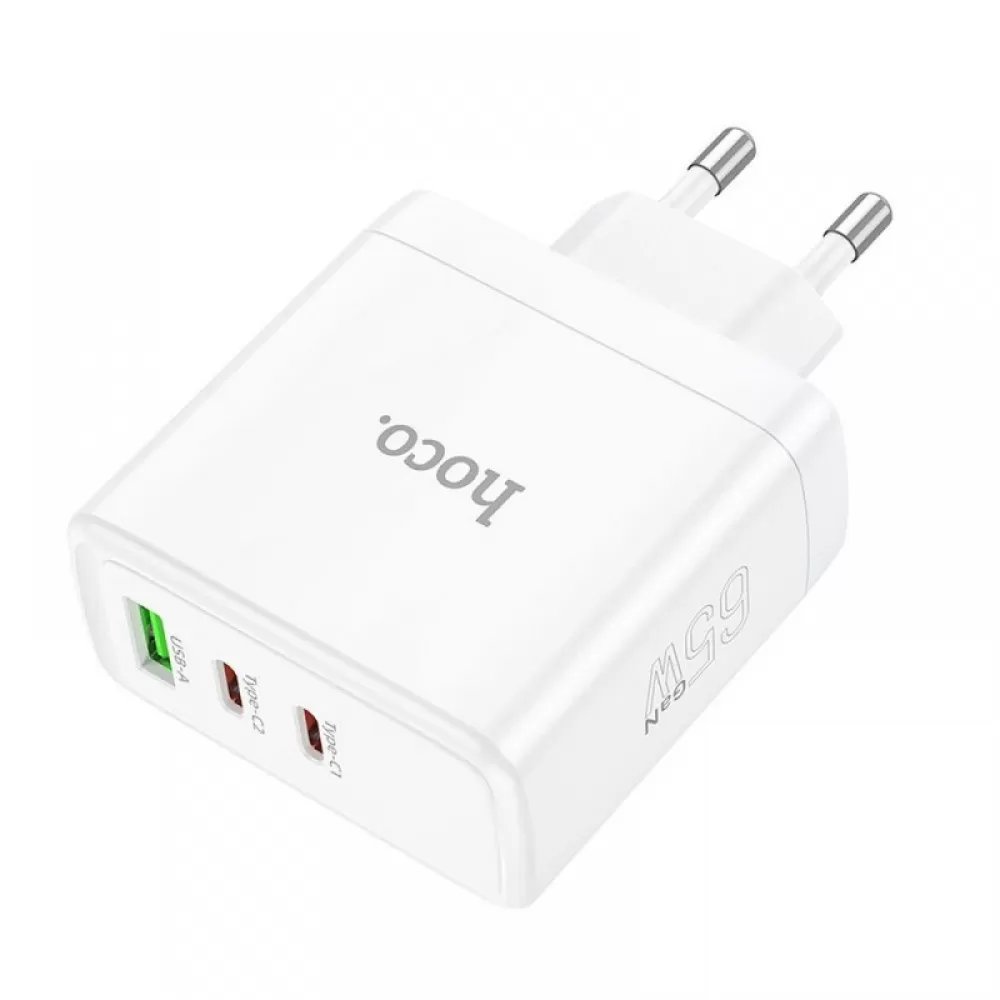 Kucni punjac (adapter) Hoco. N30 2 x Type C + USB A QC PD 65W GaN beli