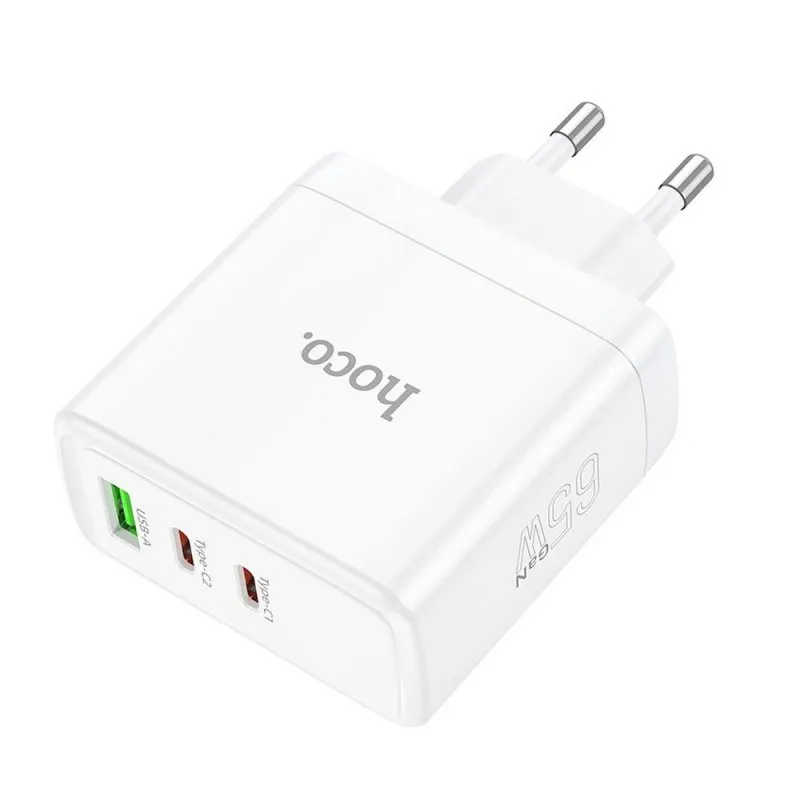Kucni punjac (adapter) Hoco. N30 2 x Type C + USB A QC PD 65W GaN beli