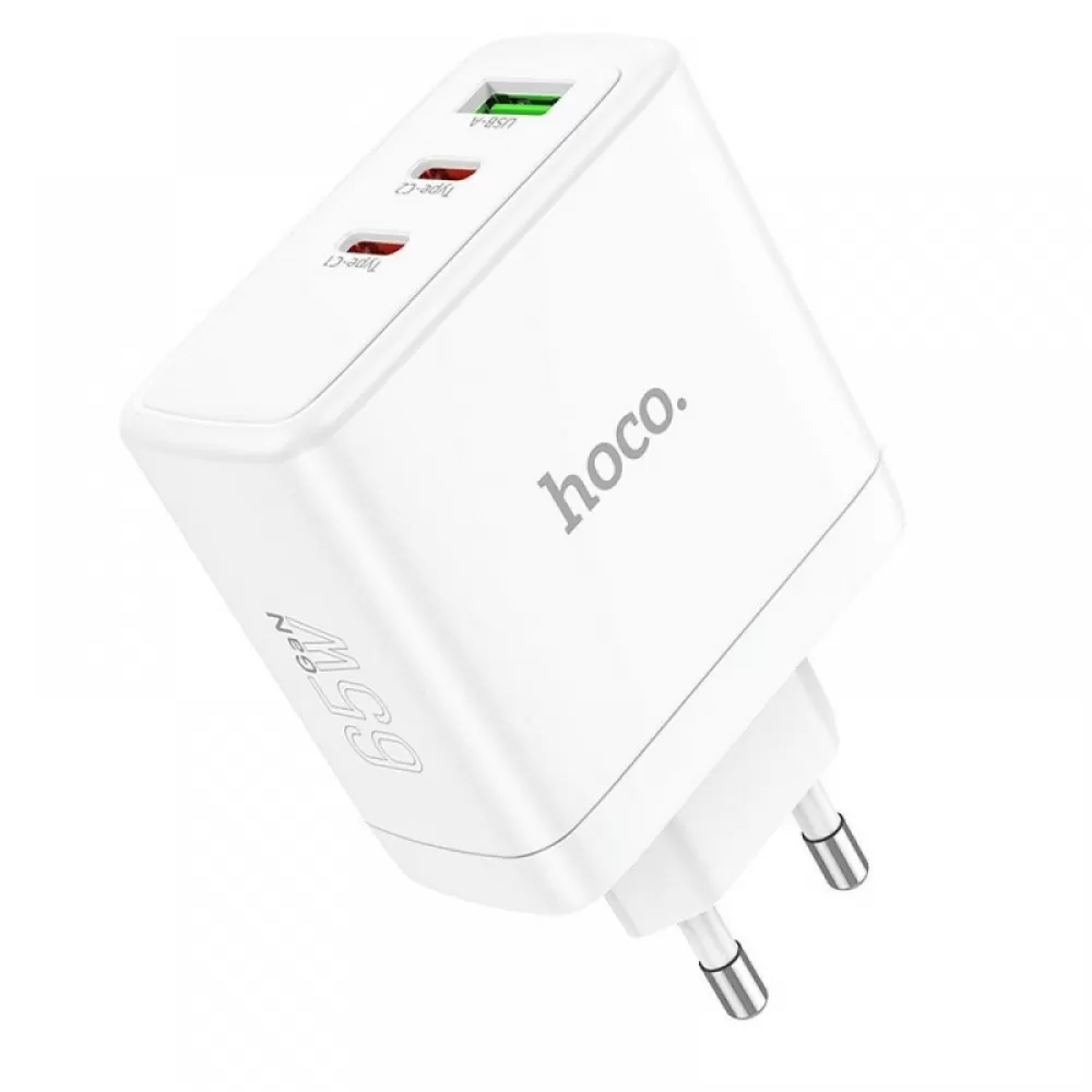 Kucni punjac (adapter) Hoco. N30 2 x Type C + USB A QC PD 65W GaN beli